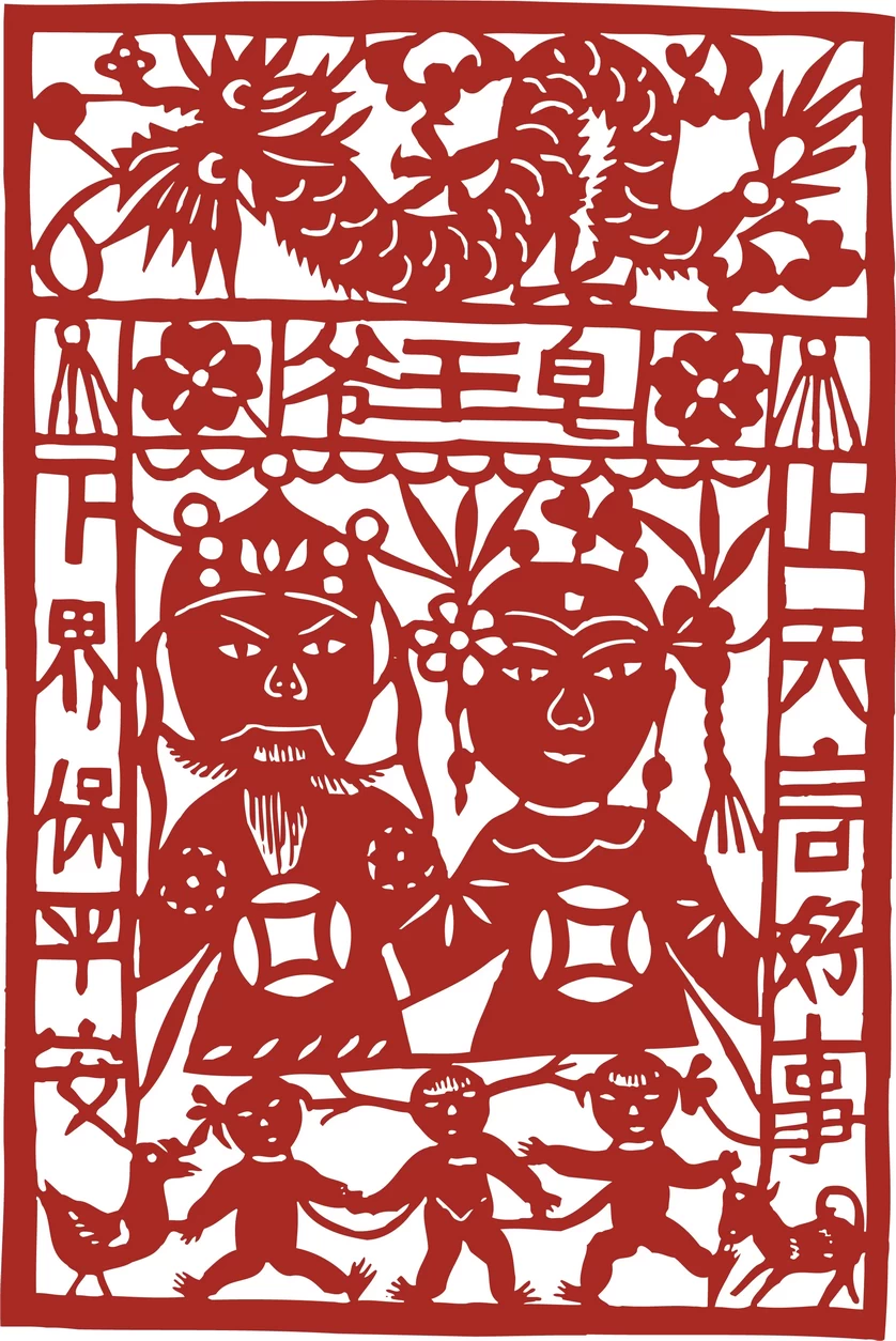 中国风中式传统喜庆民俗人物动物窗花剪纸插画边框AI矢量PNG素材【2248】